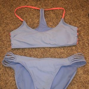 blue matching swimsuit set